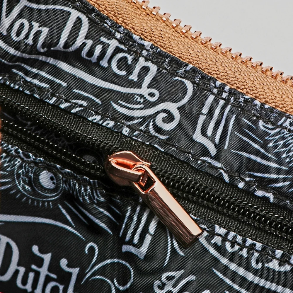 NWT Von Dutch Metallic Rose Gold Y2K Mini Hobo Shoulder Purse with Logo & Chain